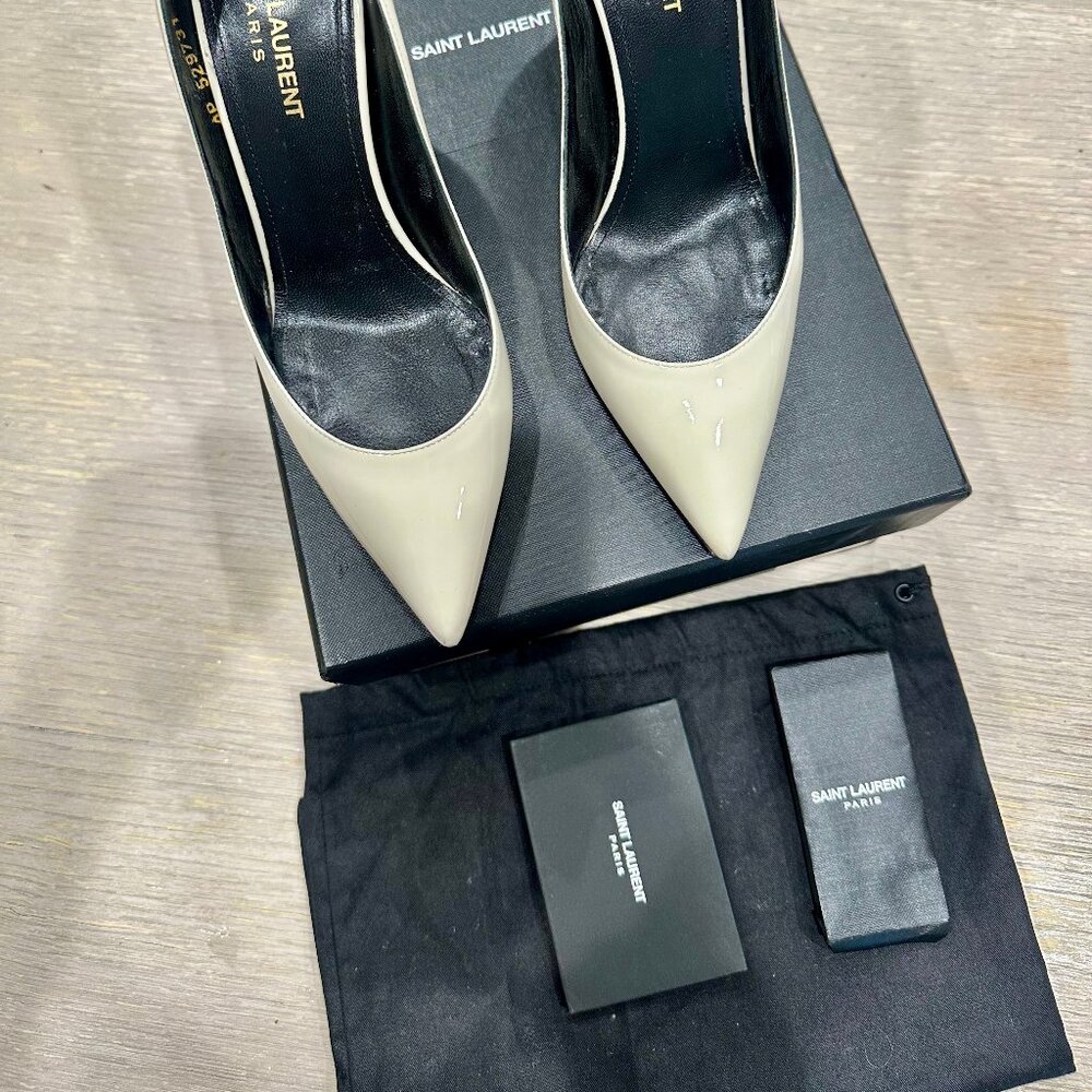 Saint Laurent Patent Calfskin Zoe 85 Pumps EU 36.5  US 6.5 Chiffon Neutro White - Picture 2 of 11